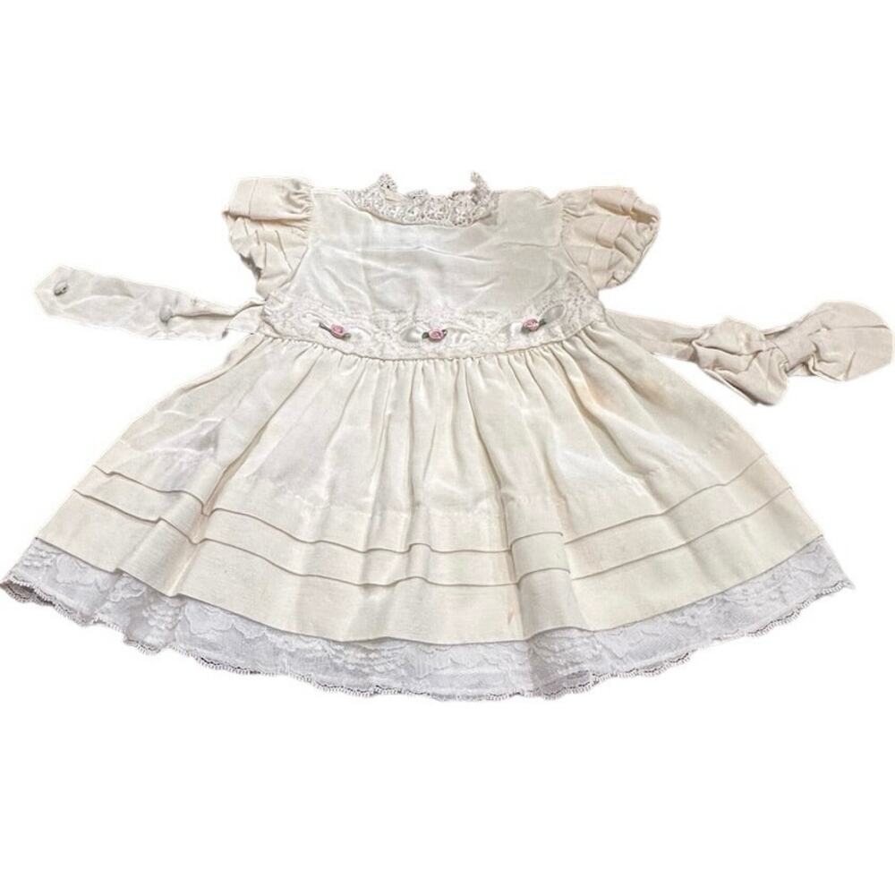 Vintage Elissa Craig Baby Dress 2T Lace Puff Sleeve Christening Special Occasion